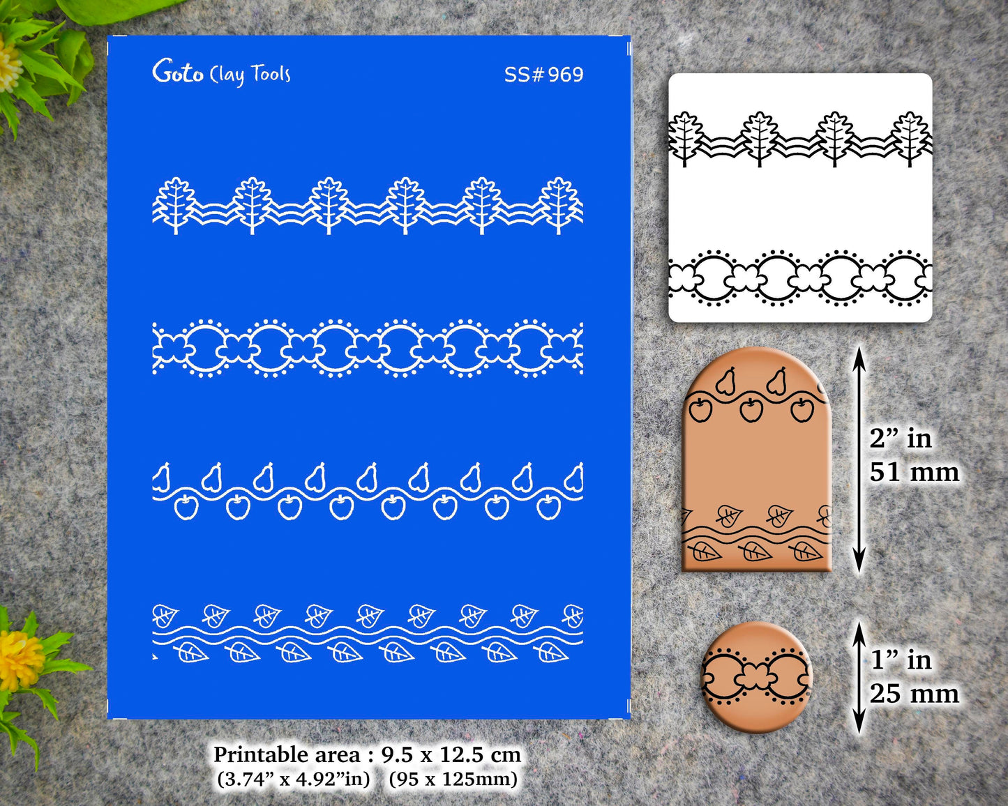 Autumn Border Silkscreen for Polymer Clay Earring making, Clay Stencils, Clay Earring Silkscreen, Polymer Clay Supplies SS#969