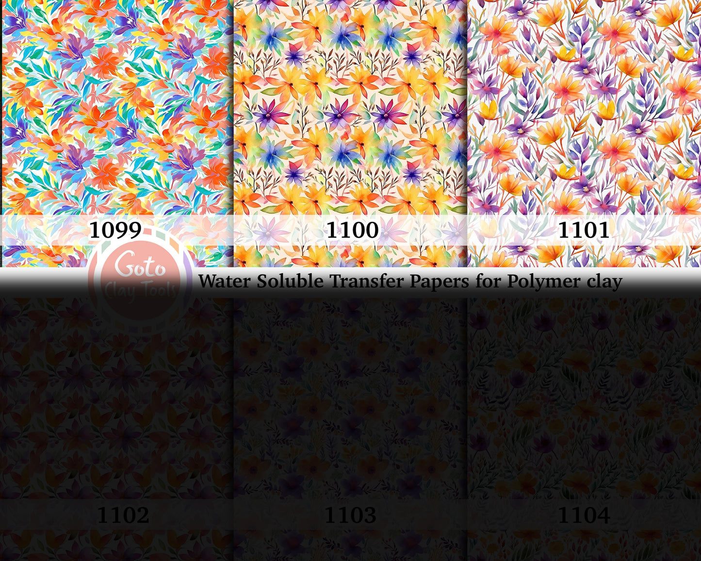 Water soluble Transfer paper for polymer clay, watercolor colorful floral pattern, polymer clay image transfers, magic transfer paper
