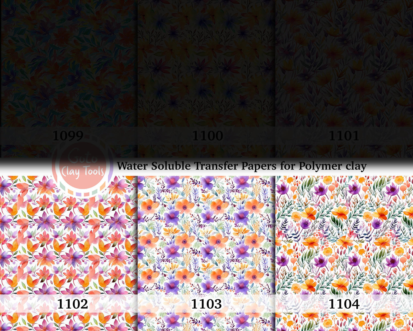 Water soluble Transfer paper for polymer clay, watercolor colorful floral pattern, polymer clay image transfers, magic transfer paper