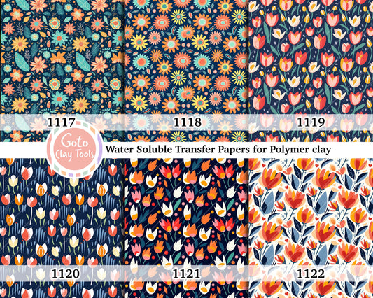 Water soluble Transfer paper for polymer clay, tulip floral pattern, polymer clay image transfers, magic transfer paper