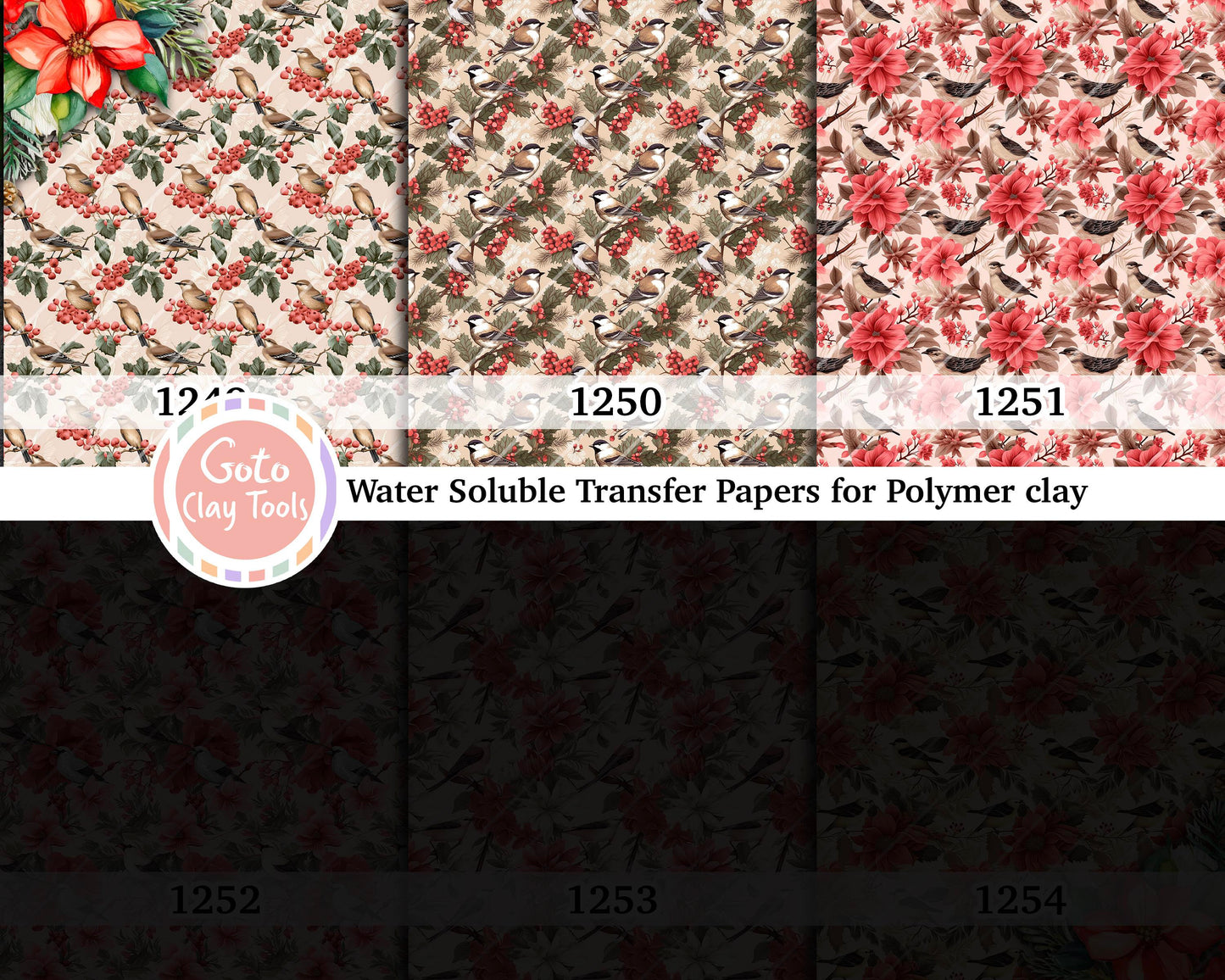 Water soluble Transfer paper for polymer clay, Christmas bird, polymer clay image transfers, magic transfer paper