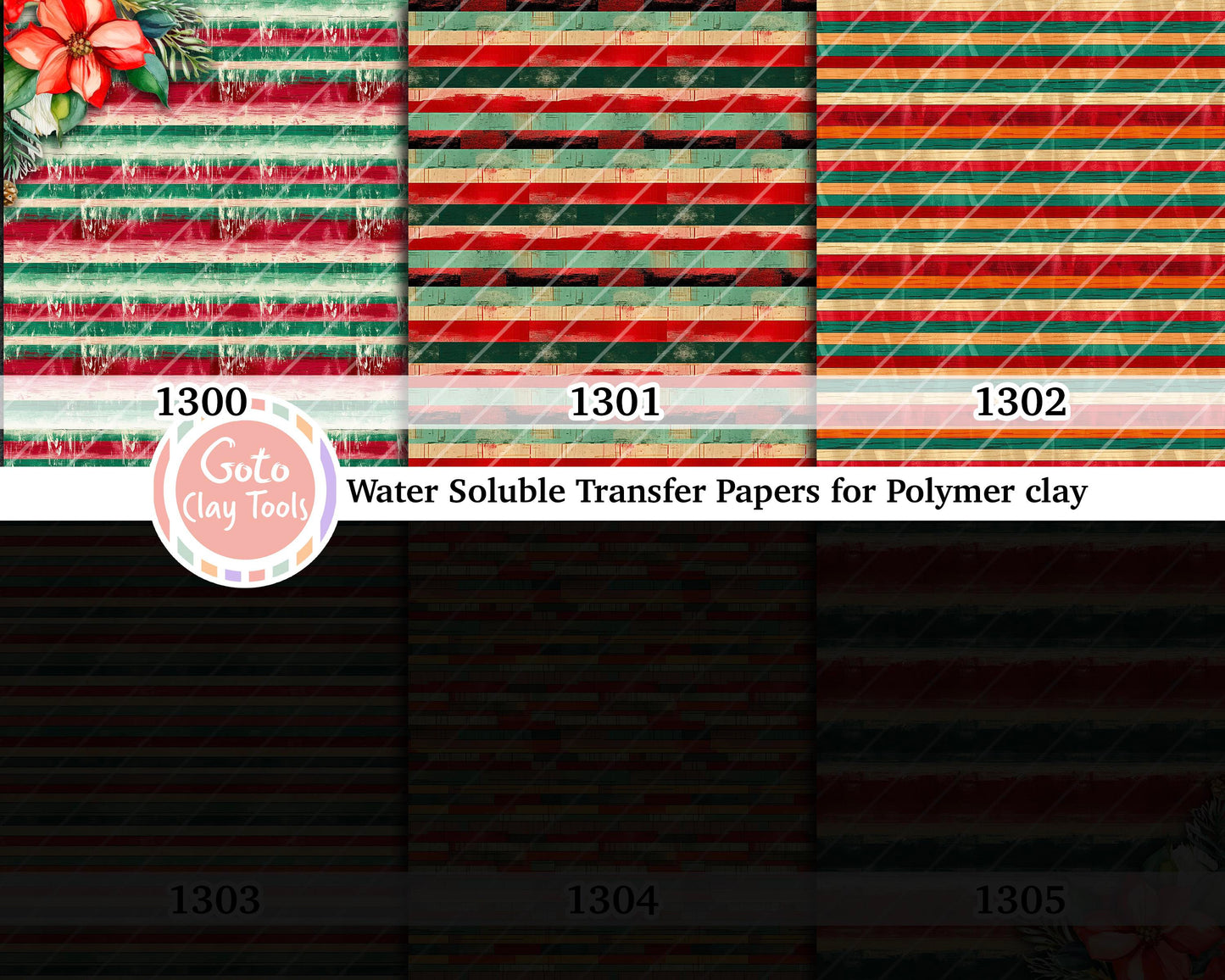 Water soluble Transfer paper for polymer clay, Christmas stripes pattern, polymer clay image transfers, magic transfer paper