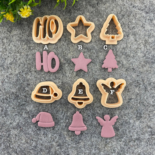 Christmas Clay cutters, Polymer Clay Cutters for Christmas | Winter Holiday Clay Earring Cutters | HO, Star, Xmas tree, Cap, Bell, Angel#676