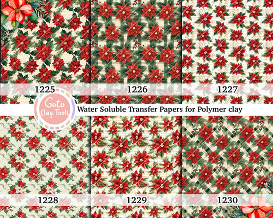 Water soluble Transfer paper for polymer clay, Poinsettia pattern, polymer clay image transfers, magic transfer paper