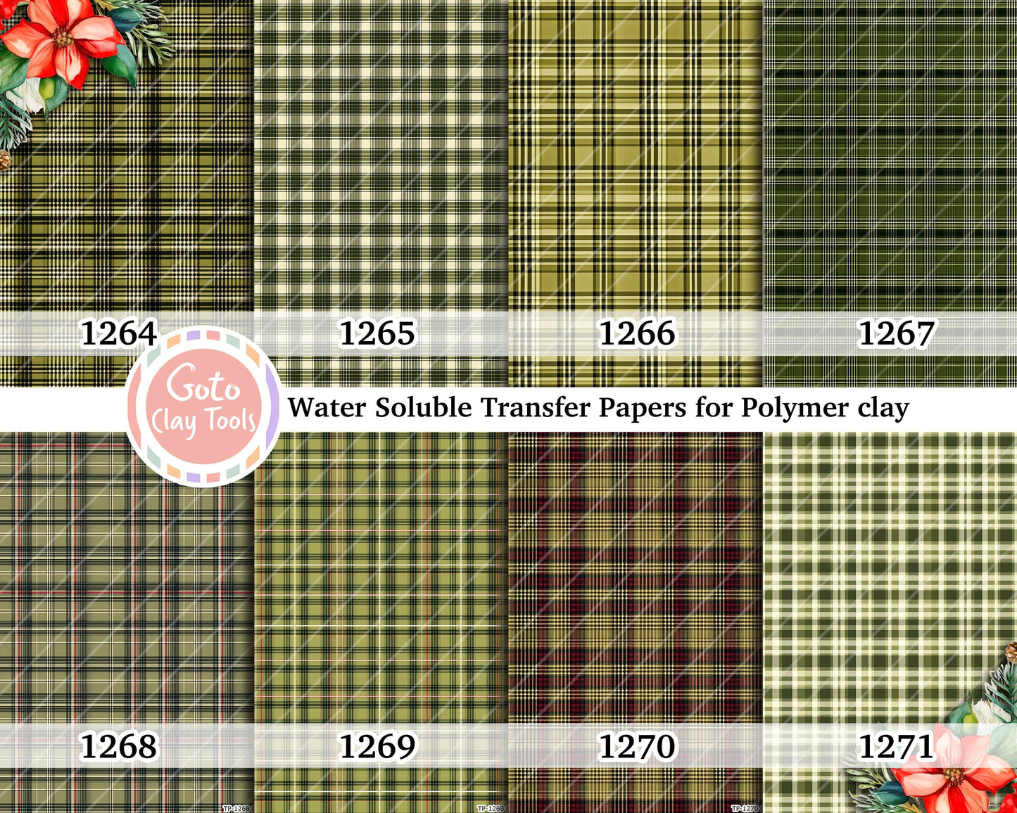 Water soluble Transfer paper for polymer clay, Green Plaid patterns, polymer clay image transfers, magic transfer paper