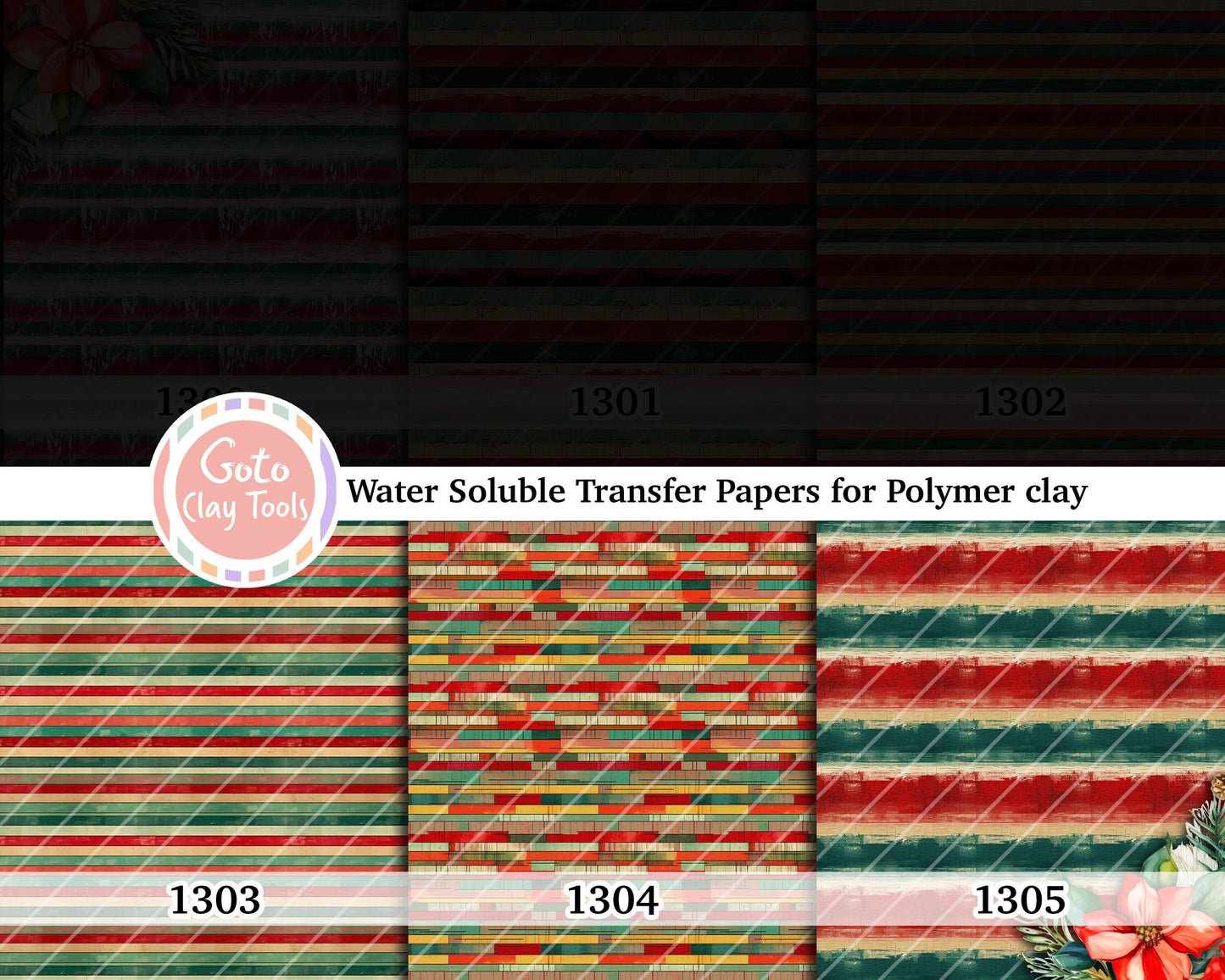 Water soluble Transfer paper for polymer clay, Christmas stripes pattern, polymer clay image transfers, magic transfer paper