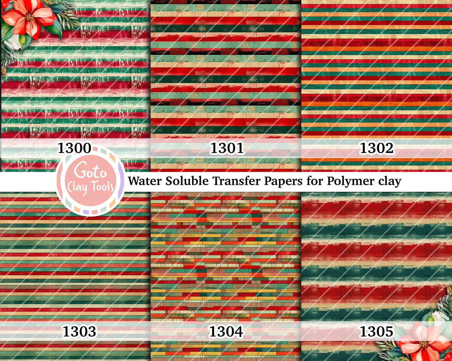 Water soluble Transfer paper for polymer clay, Christmas stripes pattern, polymer clay image transfers, magic transfer paper