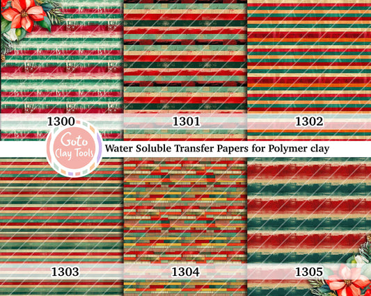 Water soluble Transfer paper for polymer clay, Christmas stripes pattern, polymer clay image transfers, magic transfer paper
