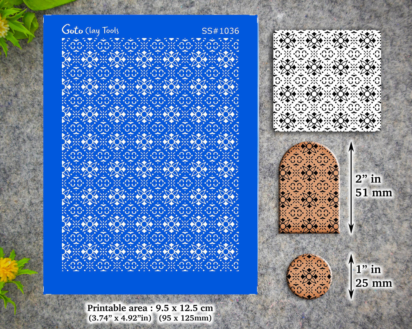 Geometric floral Silkscreen for Polymer Clay Earring making, Clay Stencils, Clay Earring Silkscreen, Polymer Clay Supplies  SS#1036