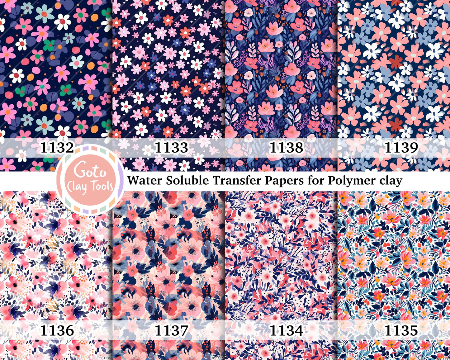 Water soluble Transfer paper for polymer clay, small flower ditsy floral patterns, polymer clay image transfers, magic transfer paper