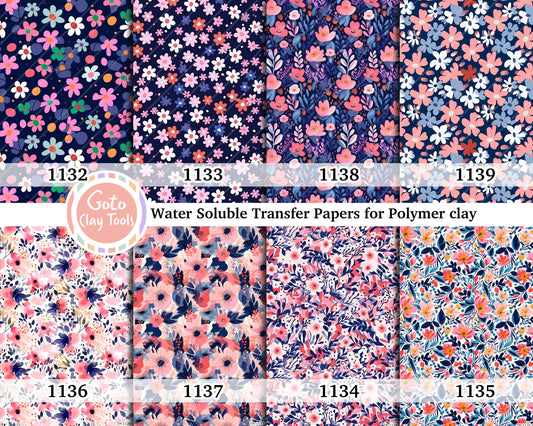 Water soluble Transfer paper for polymer clay, small flower ditsy floral patterns, polymer clay image transfers, magic transfer paper