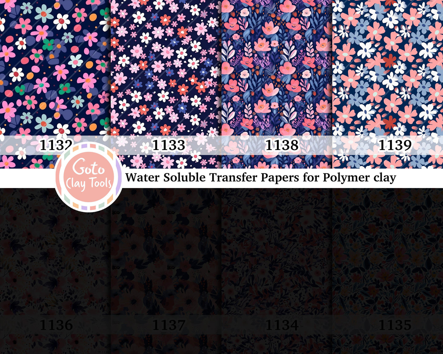 Water soluble Transfer paper for polymer clay, small flower ditsy floral patterns, polymer clay image transfers, magic transfer paper