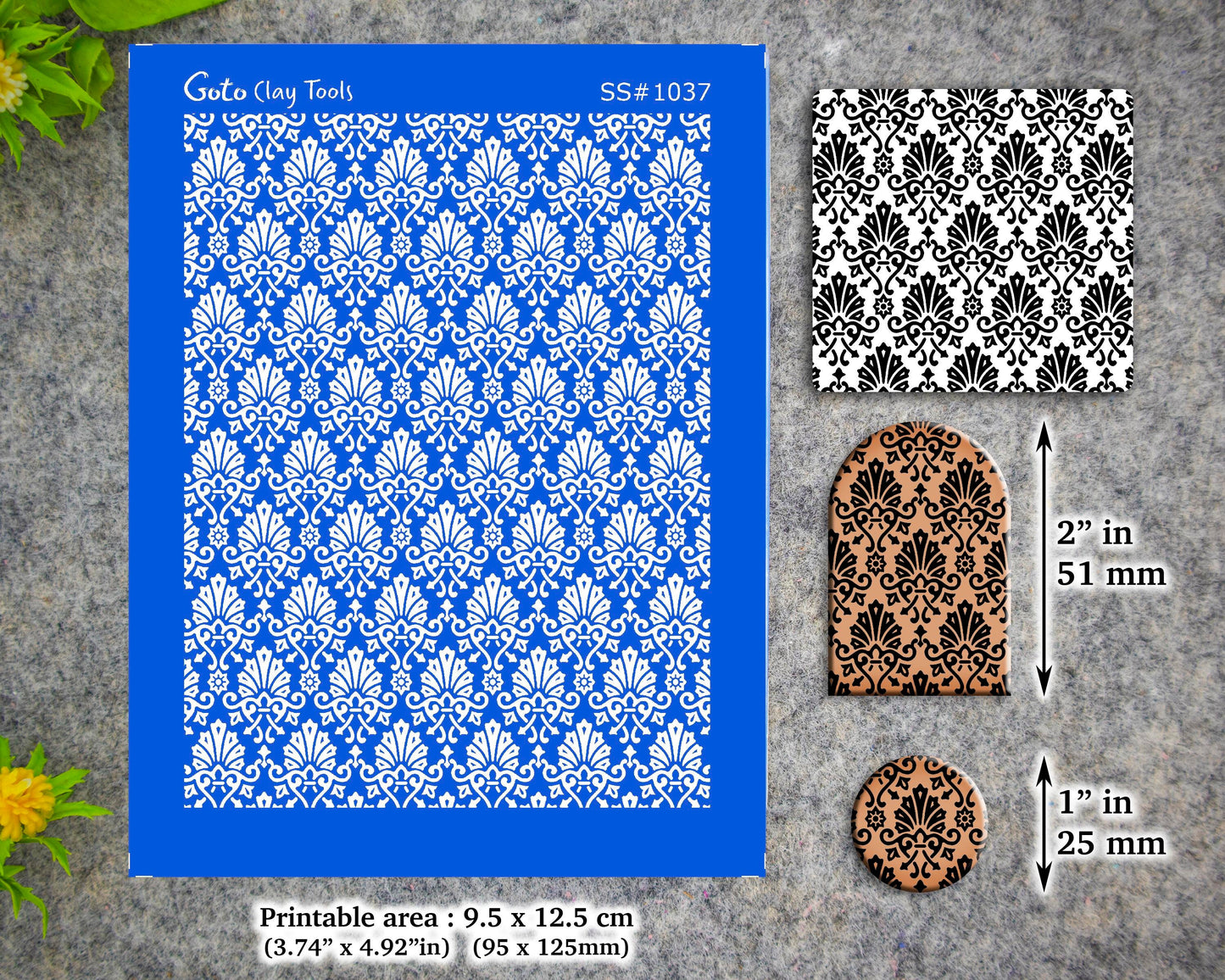 Art deco Damask Silkscreen for Polymer Clay Earring making, Clay Stencils, Clay Earring Silkscreen, Polymer Clay Supplies SS#1037