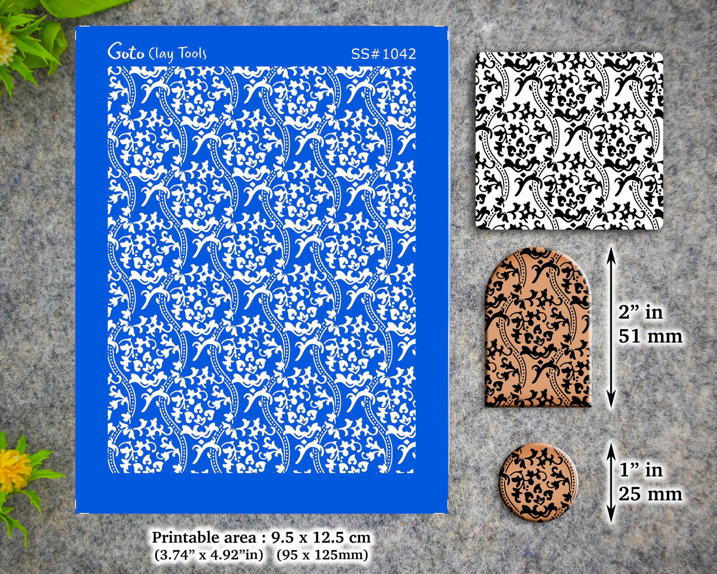 Renaissance Floral Silkscreen for Polymer Clay Earring making, Clay Stencils, Clay Earring Silkscreen, Polymer Clay Supplies SS#1042