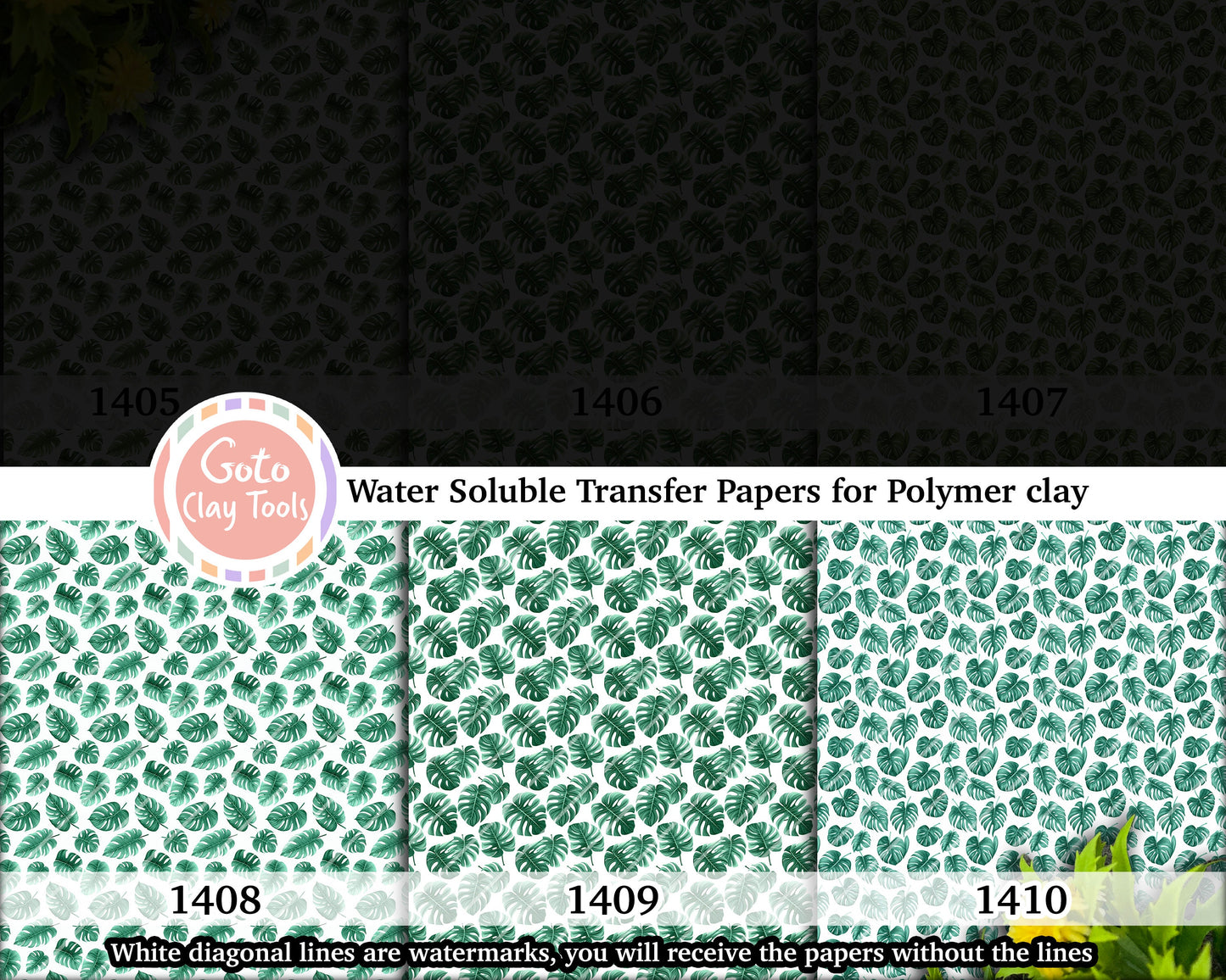 Monstera leaf Water soluble Transfer paper for polymer clay, Tropical leaf pattern, polymer clay image transfers, magic transfer paper