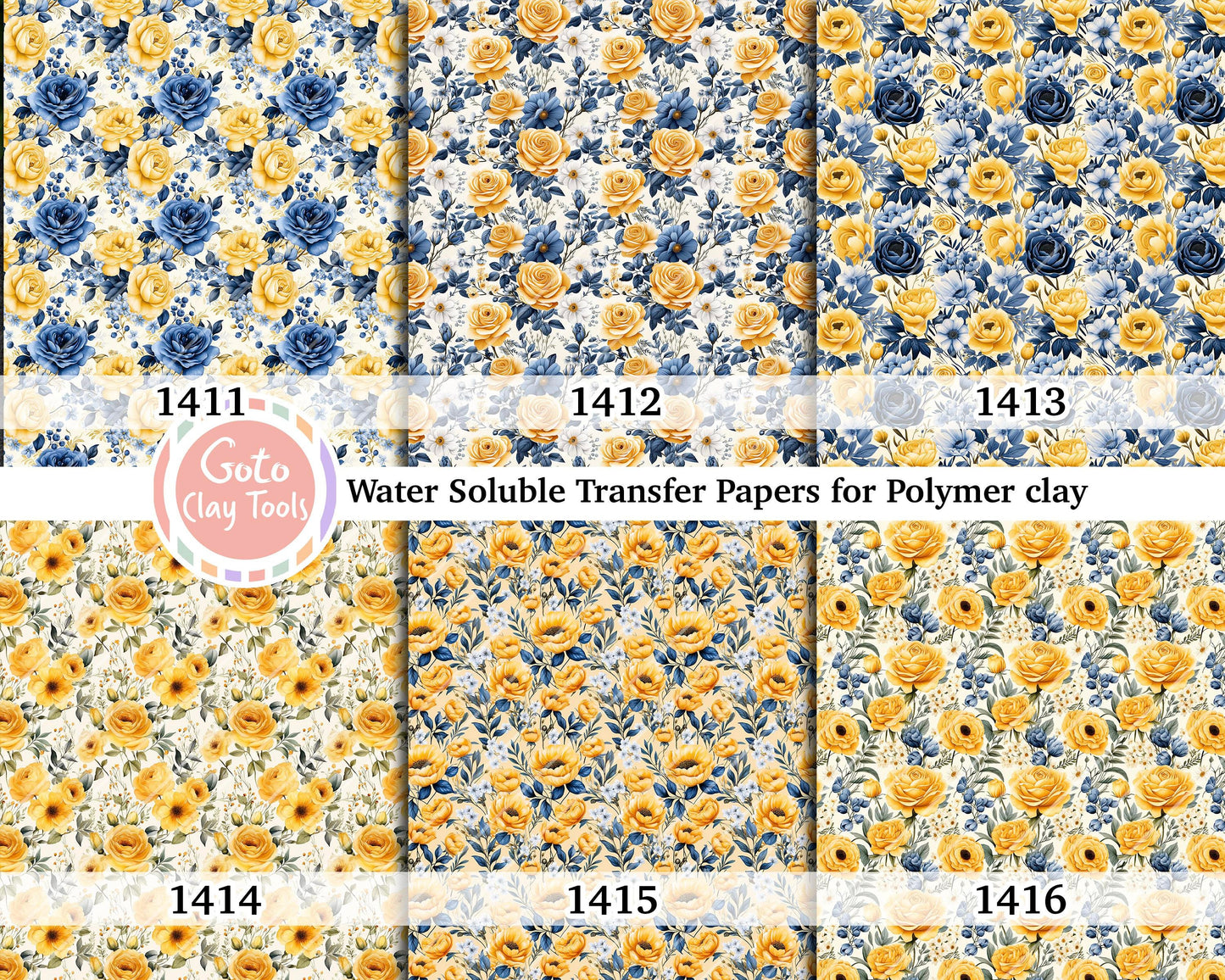 Water soluble Transfer paper for polymer clay, Yellow Rose pattern, polymer clay image transfers, magic transfer paper