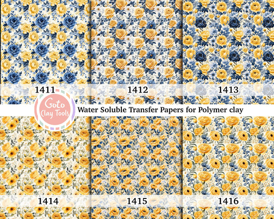 Water soluble Transfer paper for polymer clay, Yellow Rose pattern, polymer clay image transfers, magic transfer paper