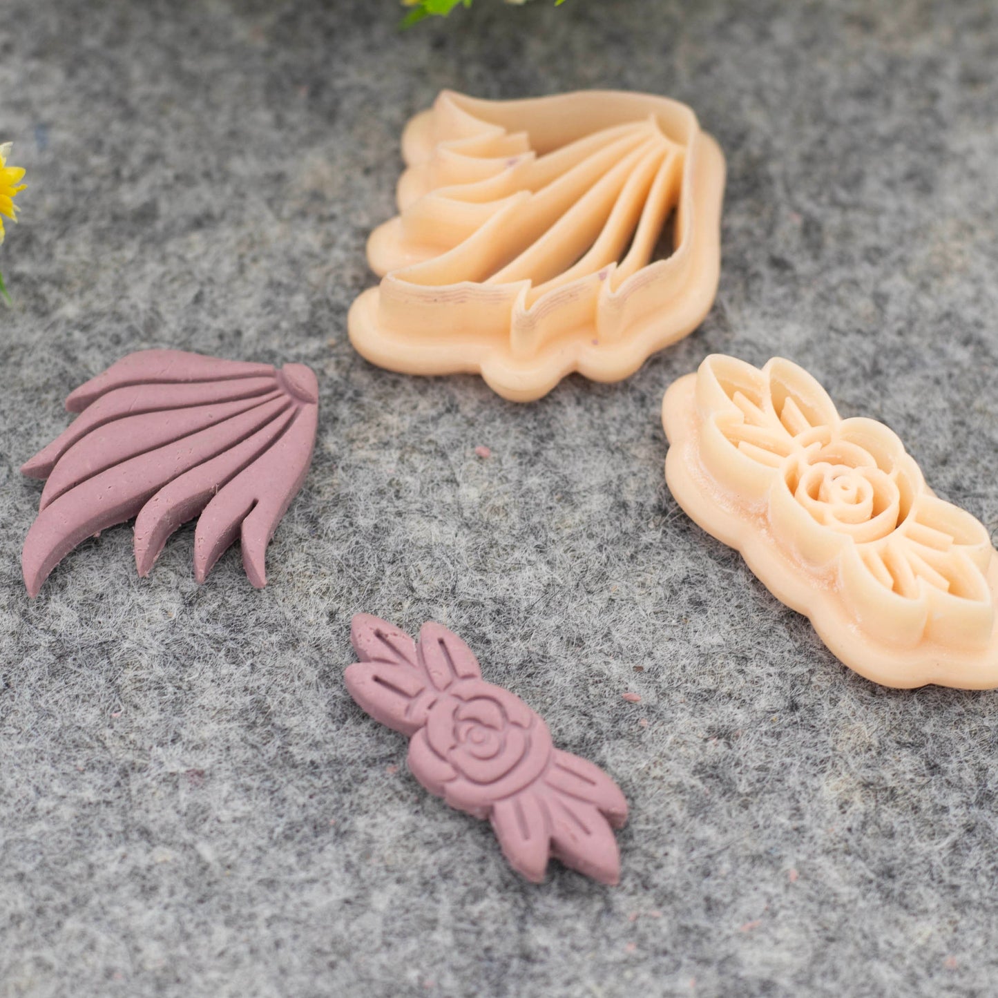 Ornamental embossed clay cutter, Rose polymer clay cutter for earring making #686-SET-3