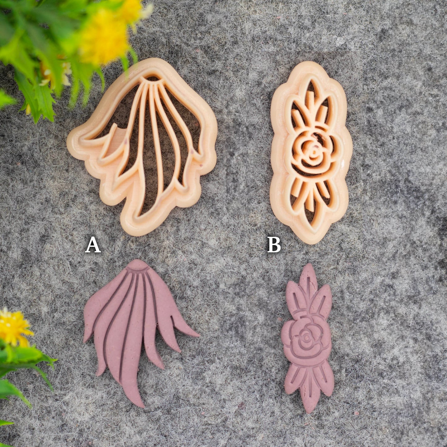 Ornamental embossed clay cutter, Rose polymer clay cutter for earring making #686-SET-3