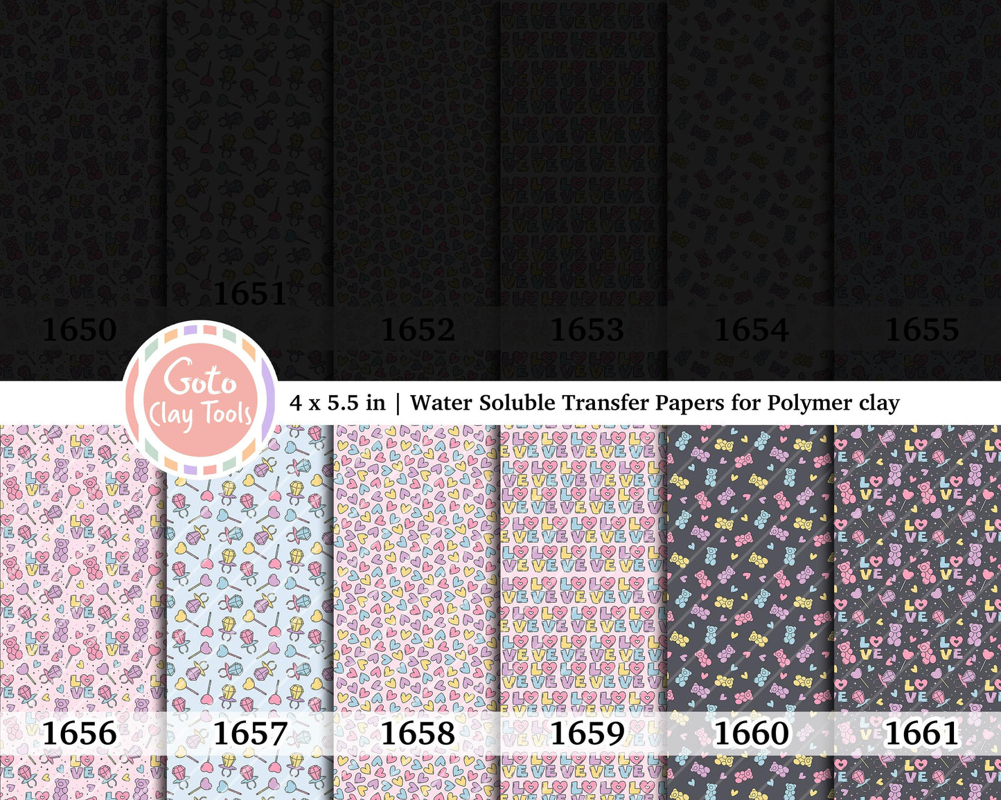 Valentine Water soluble Transfer paper for polymer clay, love teddy bear, love heart, polymer clay image transfers, magic transfer paper