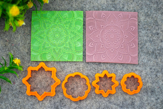 Mandala with Cutter Texture mat for polymer clay, Polymer Clay Rubber Texture mat, Texture Tile mats, Rubber Texture Sheet #M-2