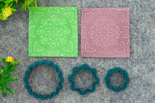 Mandala with Cutter Texture mat for polymer clay, Polymer Clay Rubber Texture mat, Texture Tile mats, Rubber Texture Sheet #M-4