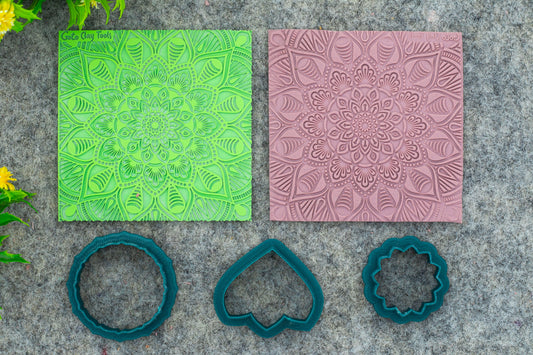 Mandala with Cutter Texture mat for polymer clay, Polymer Clay Rubber Texture mat, Texture Tile mats, Rubber Texture Sheet #M-5