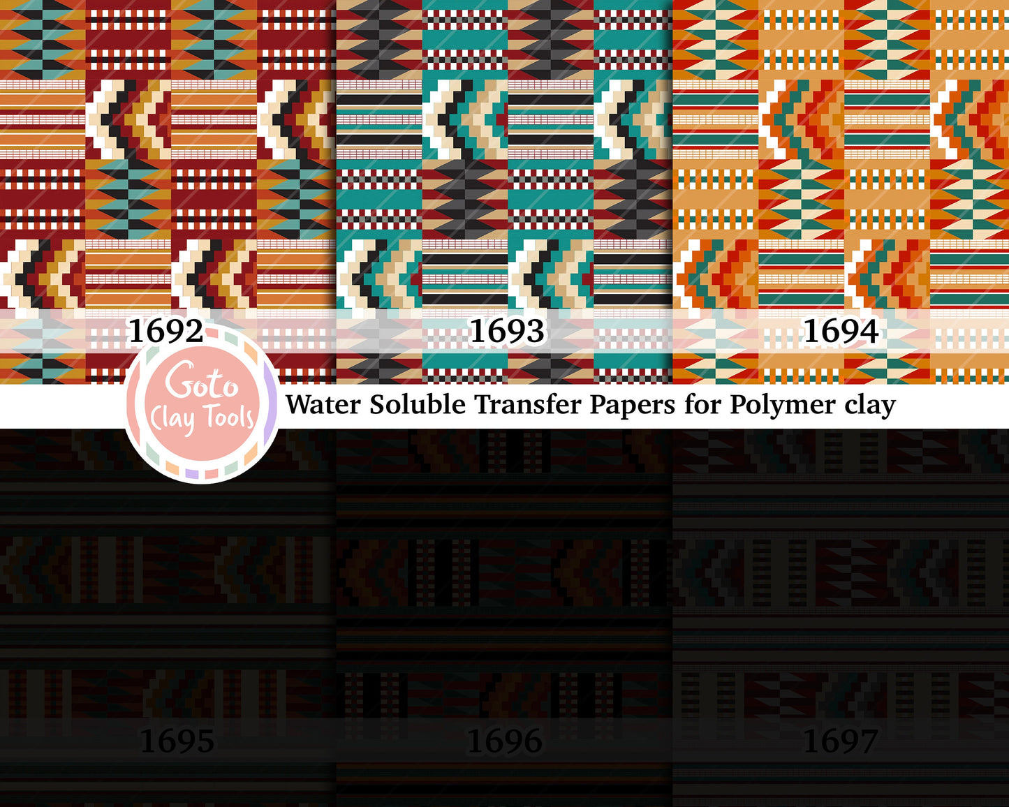 Water soluble Transfer paper for polymer clay, African Kente pattern, polymer clay image transfers, magic transfer paper