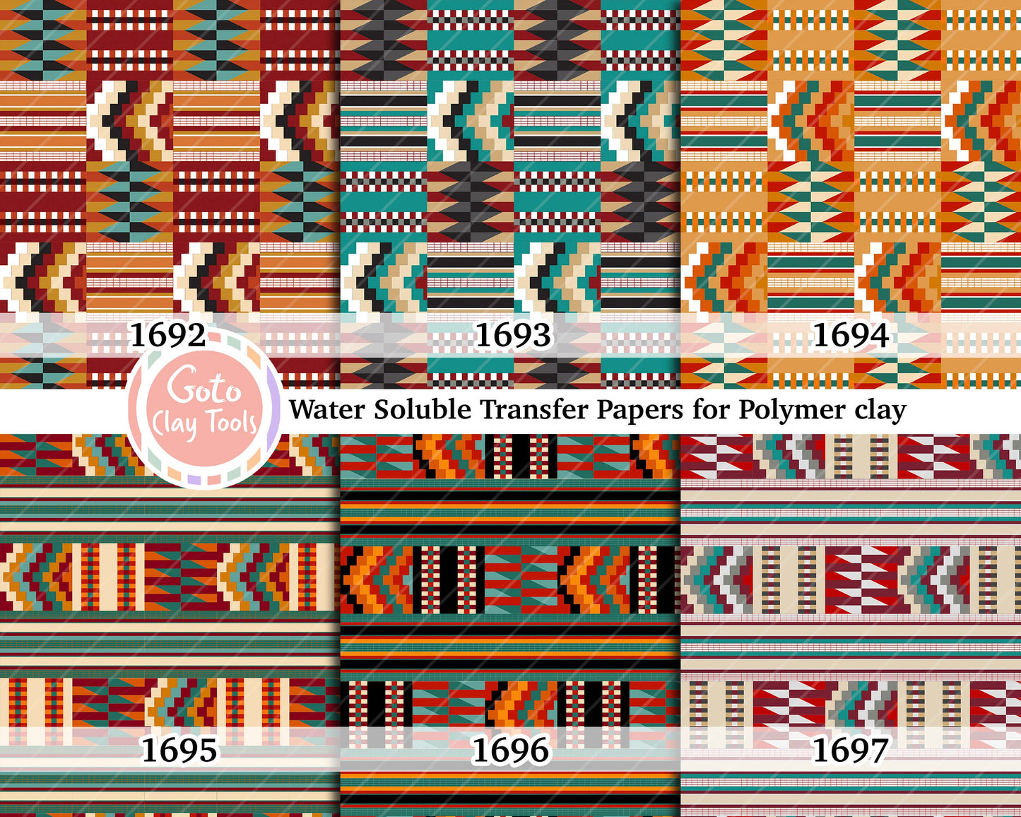 Water soluble Transfer paper for polymer clay, African Kente pattern, polymer clay image transfers, magic transfer paper