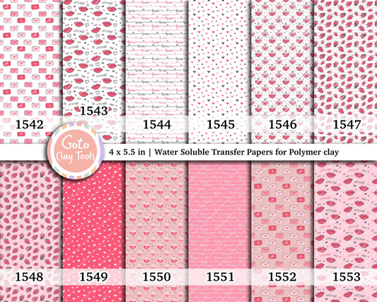 Valentine Water soluble Transfer paper for polymer clay, kiss letters lips love heart, polymer clay image transfers, magic transfer paper