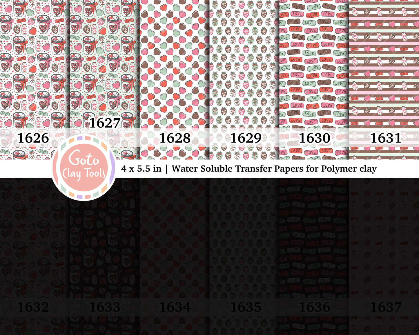 Valentine Water soluble Transfer paper for polymer clay, love strawberries, love heart, polymer clay image transfers, magic transfer paper
