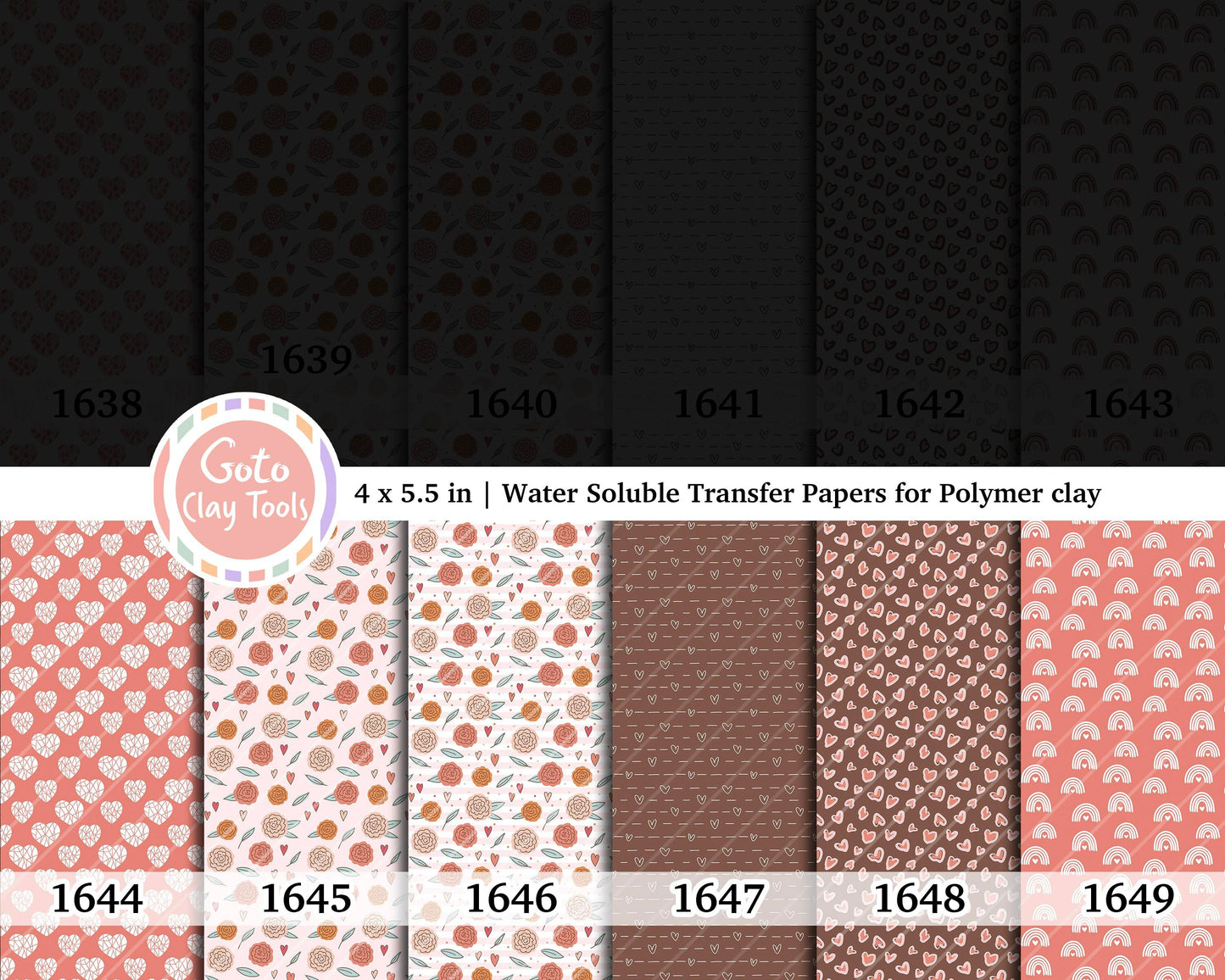 Valentine Water soluble Transfer paper for polymer clay, love flowers, love heart, polymer clay image transfers, magic transfer paper