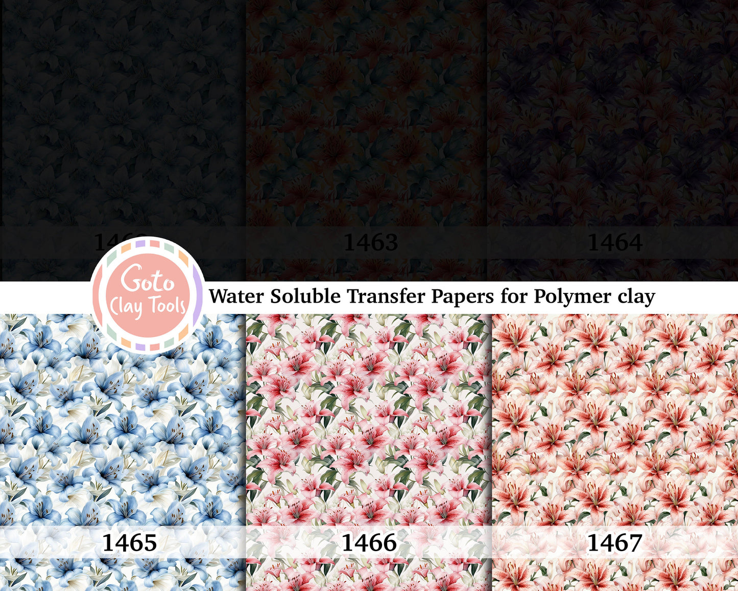 Water soluble Transfer paper for polymer clay, Lily floral, polymer clay image transfers, magic transfer paper