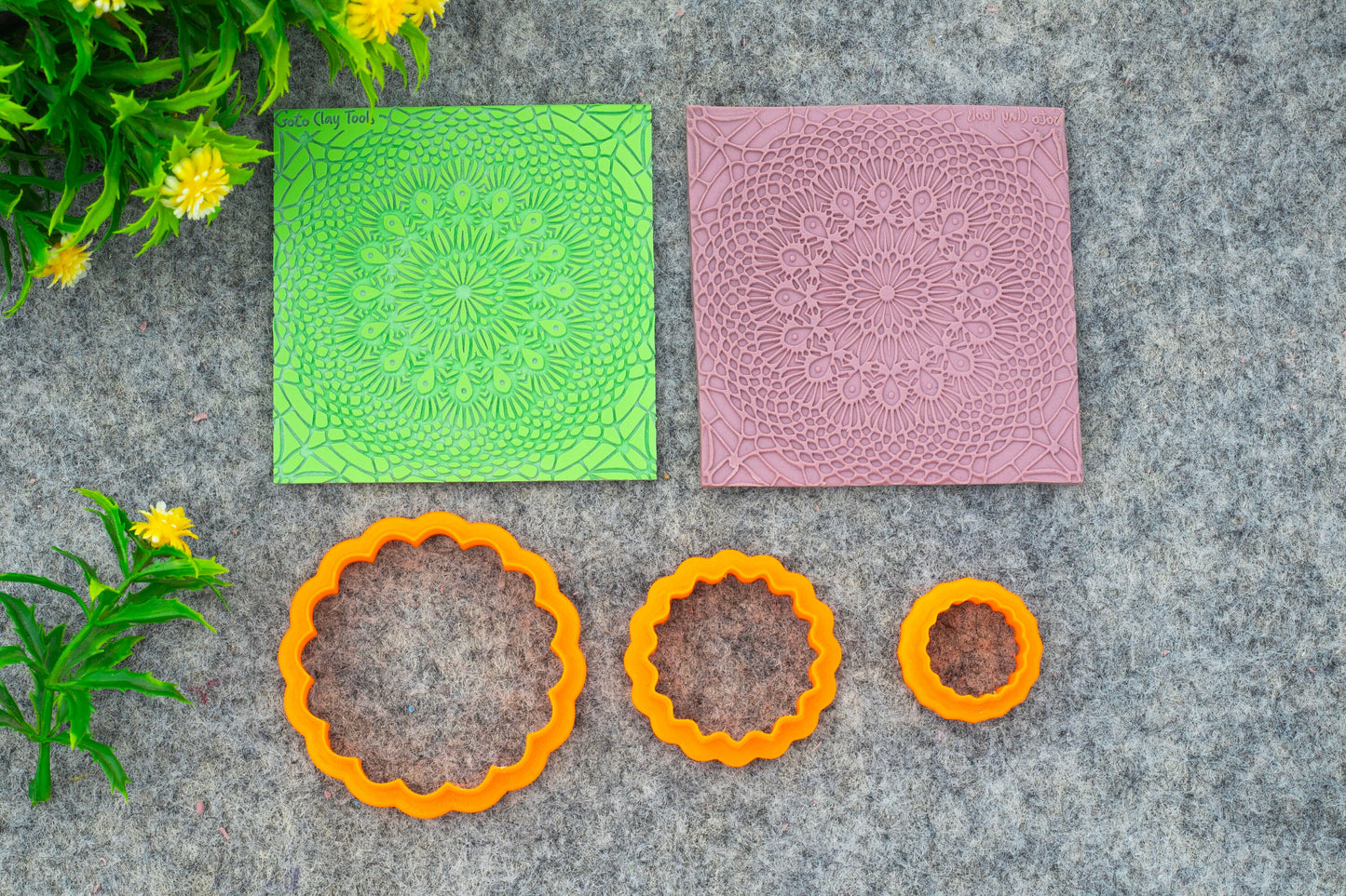 Mandala with Cutter Texture mat for polymer clay, Polymer Clay Rubber Texture mat, Texture Tile mats, Rubber Texture Sheet #M-3