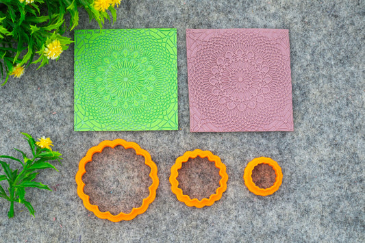 Mandala with Cutter Texture mat for polymer clay, Polymer Clay Rubber Texture mat, Texture Tile mats, Rubber Texture Sheet #M-3