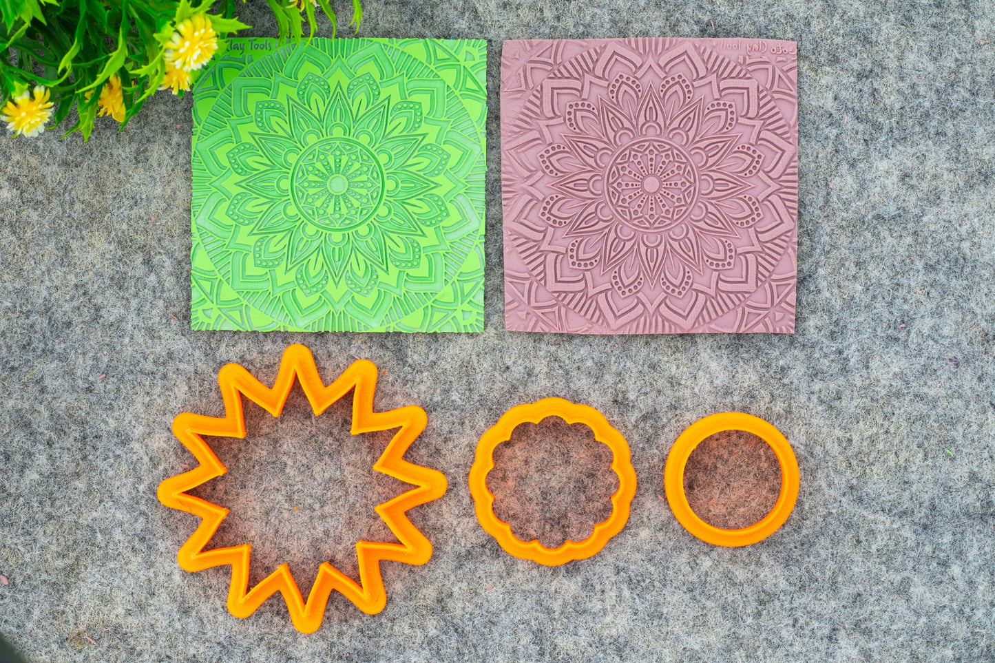 Mandala with Cutter Texture mat for polymer clay, Polymer Clay Rubber Texture mat, Texture Tile mats, Rubber Texture Sheet #M-6