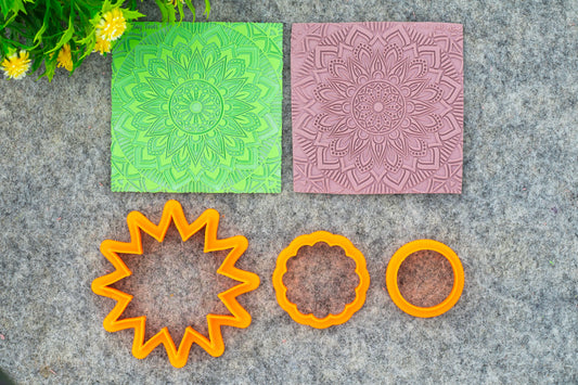 Mandala with Cutter Texture mat for polymer clay, Polymer Clay Rubber Texture mat, Texture Tile mats, Rubber Texture Sheet #M-6