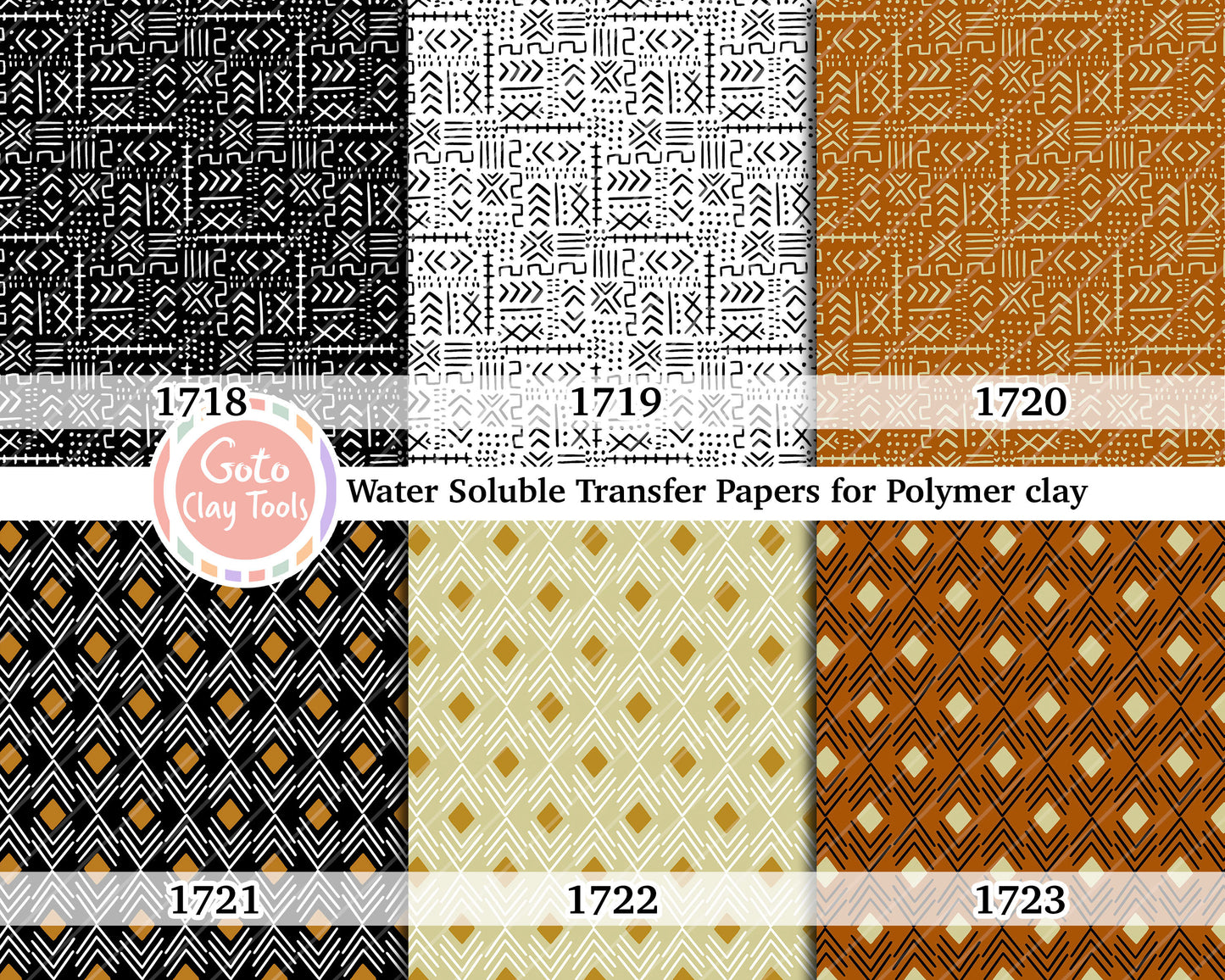 Water soluble Transfer paper for polymer clay, African mudcloth pattern, polymer clay image transfers, magic transfer paper