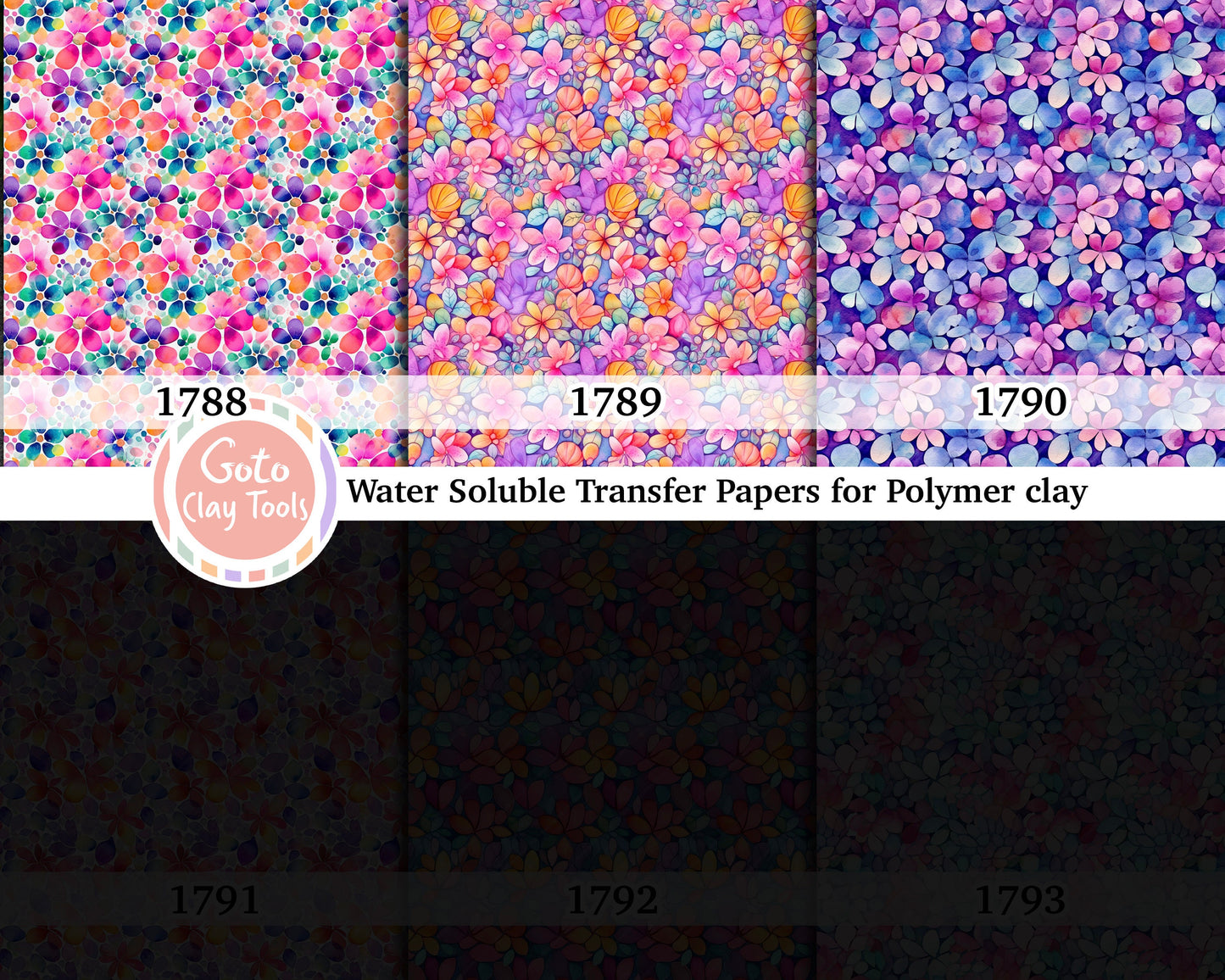 Water soluble Transfer paper for polymer clay, Colorful watercolor floral pattern, polymer clay image transfers, magic transfer paper