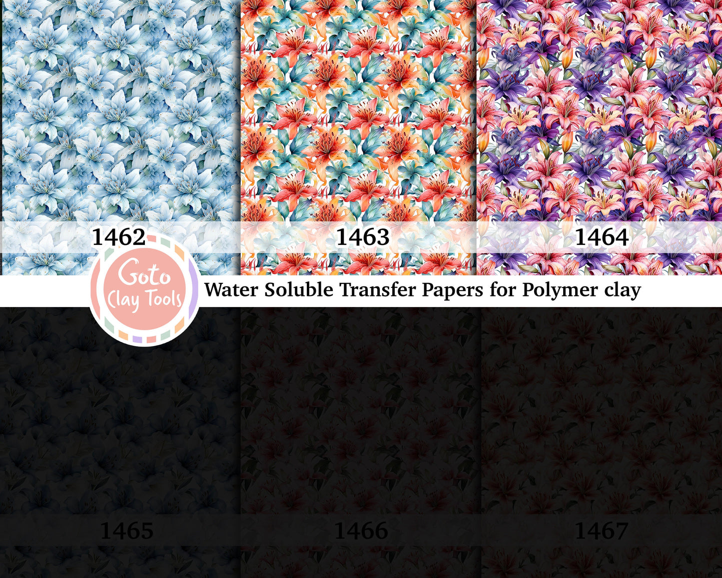 Water soluble Transfer paper for polymer clay, Lily floral, polymer clay image transfers, magic transfer paper
