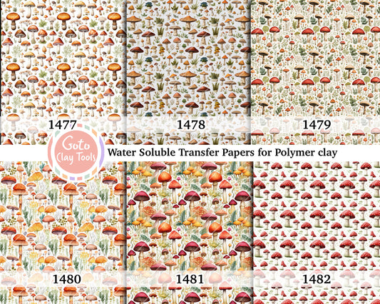 Water soluble Transfer paper for polymer clay, Mushroom pattern, polymer clay image transfers, magic transfer paper