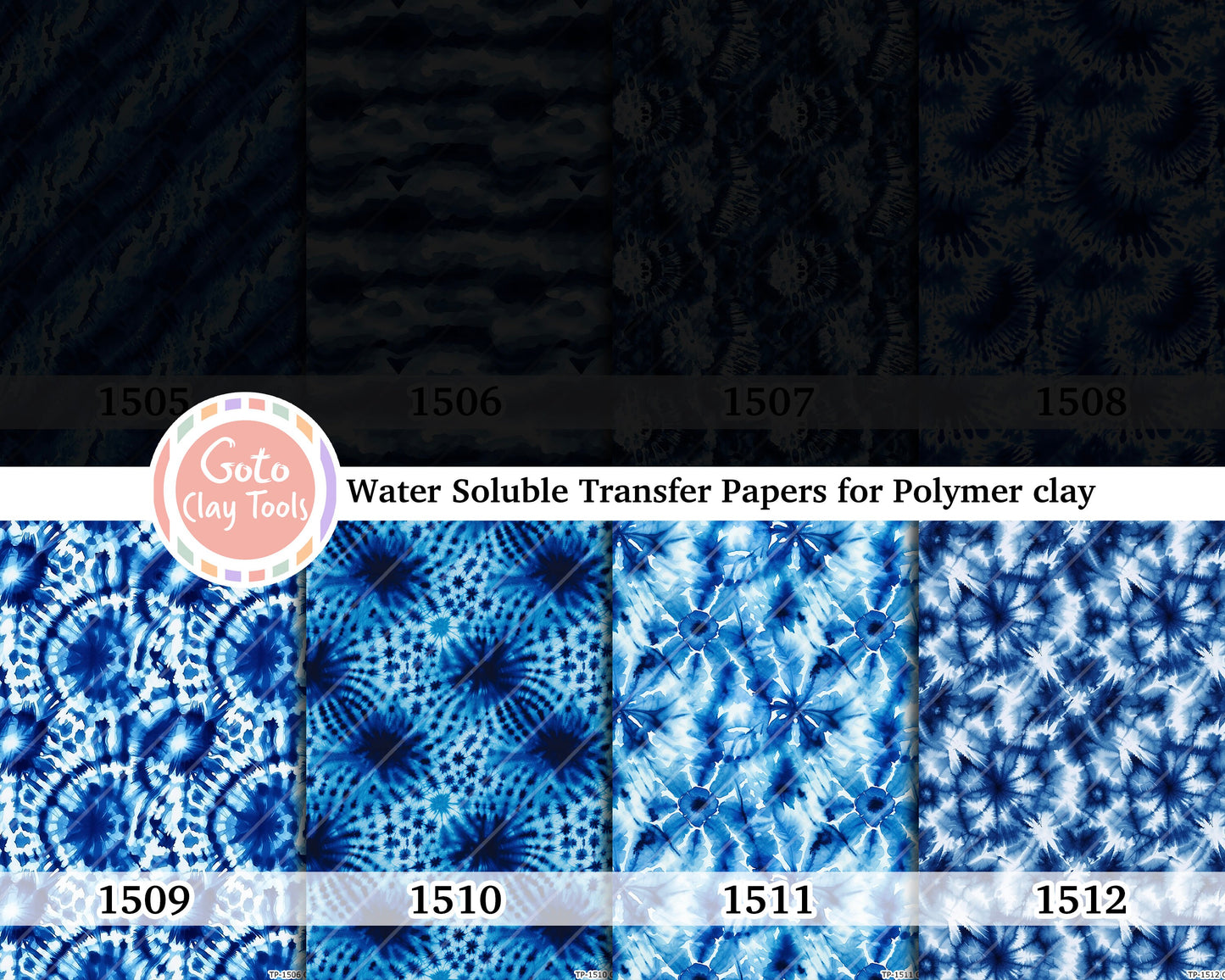 Water soluble Transfer paper for polymer clay, Navy blue tie dye, polymer clay image transfers, magic transfer paper