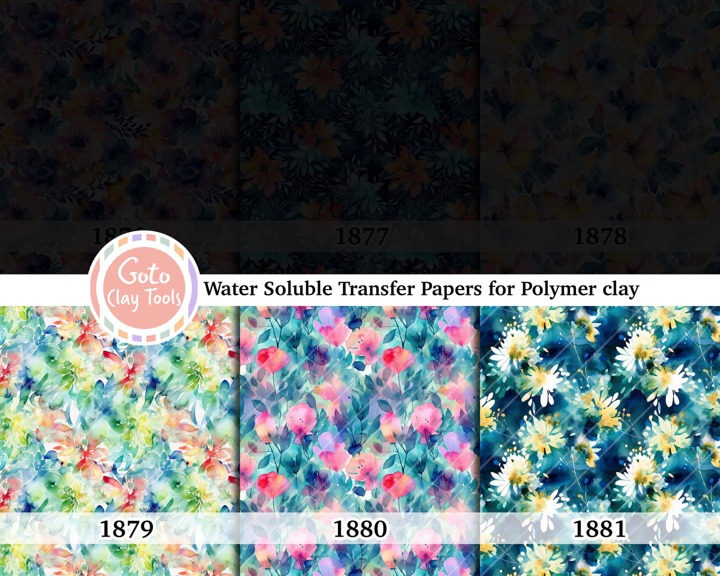 Blue floral Water soluble Transfer paper for polymer clay, Colorful watercolor flower, polymer clay image transfers, magic transfer paper