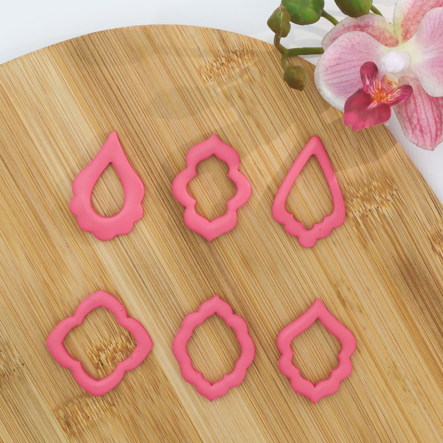 Retro Drop Dangle Earrings Shape in Hollow, Donut Leaves Clay Cutters for Polymer Clay Jewelry Earrings, SET OF 6, 38 mm, CTCMB-2