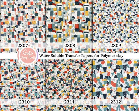 Water soluble Transfer paper for polymer clay, Abstract Mosaic pattern, polymer clay image transfers, magic transfer paper