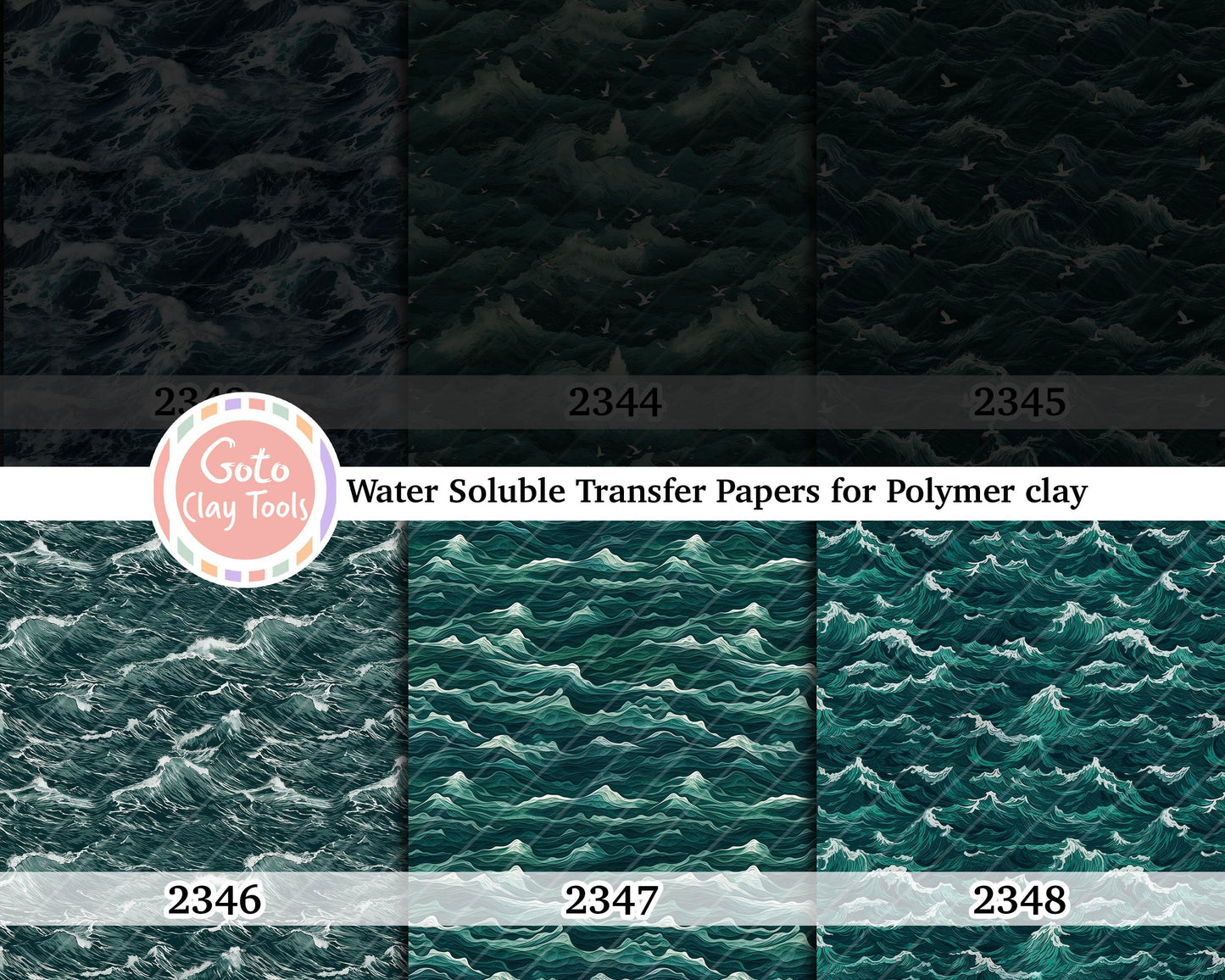 Water soluble Transfer paper for polymer clay, Green waves pattern, polymer clay image transfers, magic transfer paper