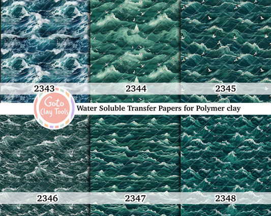 Water soluble Transfer paper for polymer clay, Green waves pattern, polymer clay image transfers, magic transfer paper