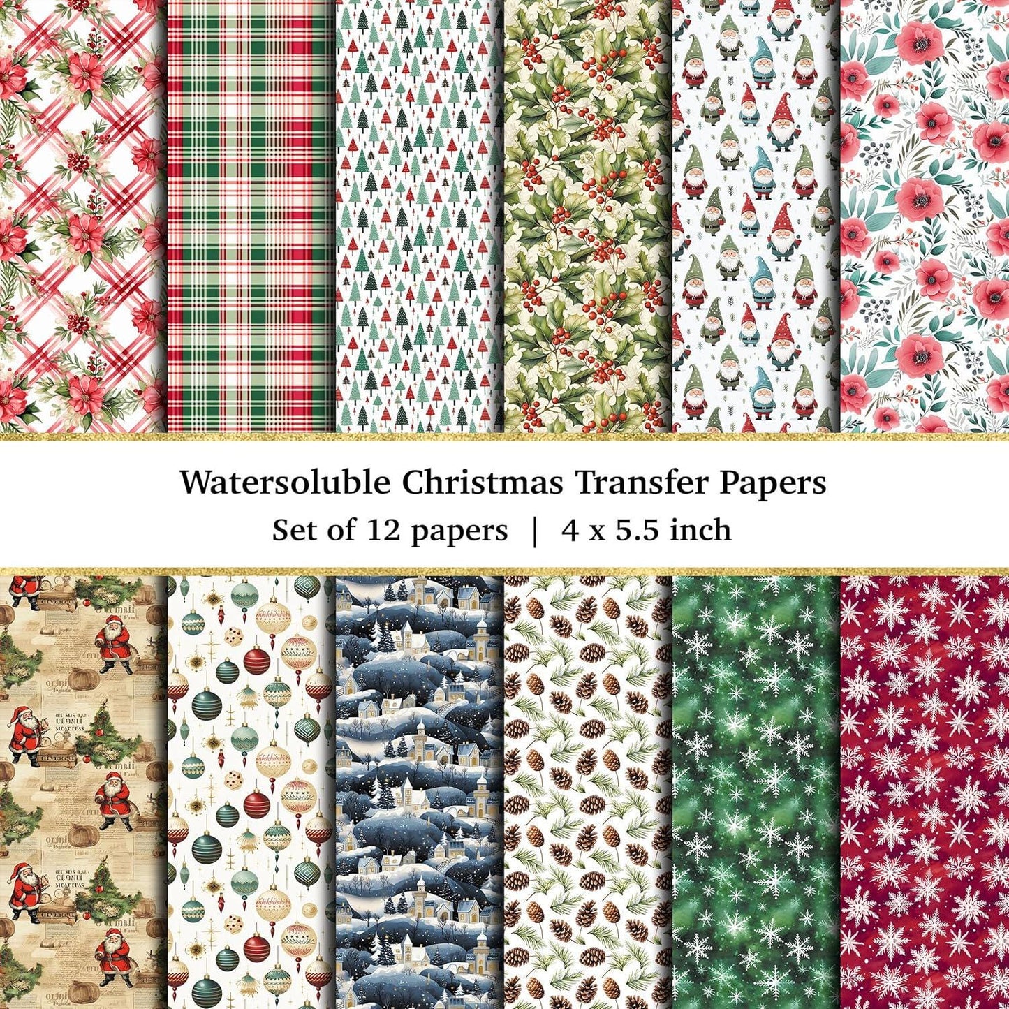 Christmas Polymer Clay Transfer Paper: Snowflakes, Ornaments (12 PCS)