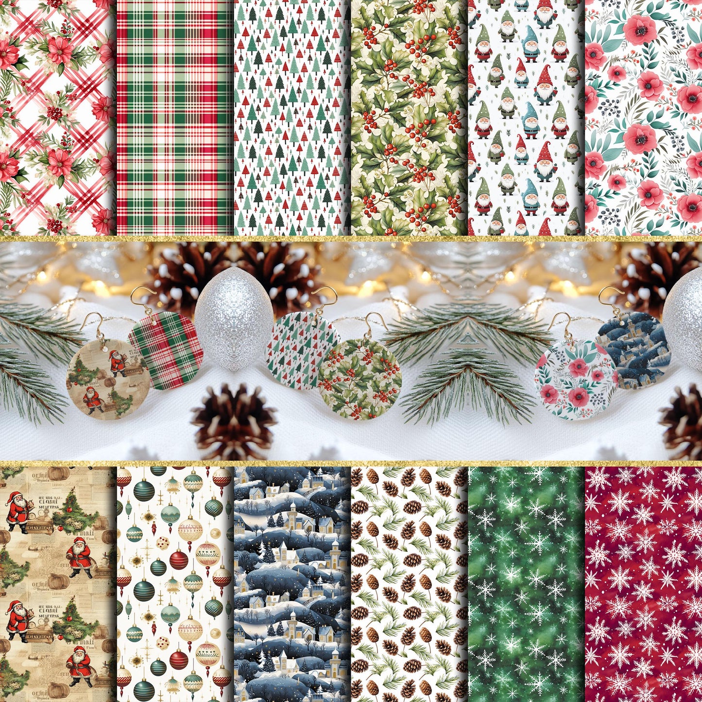 Christmas Polymer Clay Transfer Paper: Snowflakes, Ornaments (12 PCS)