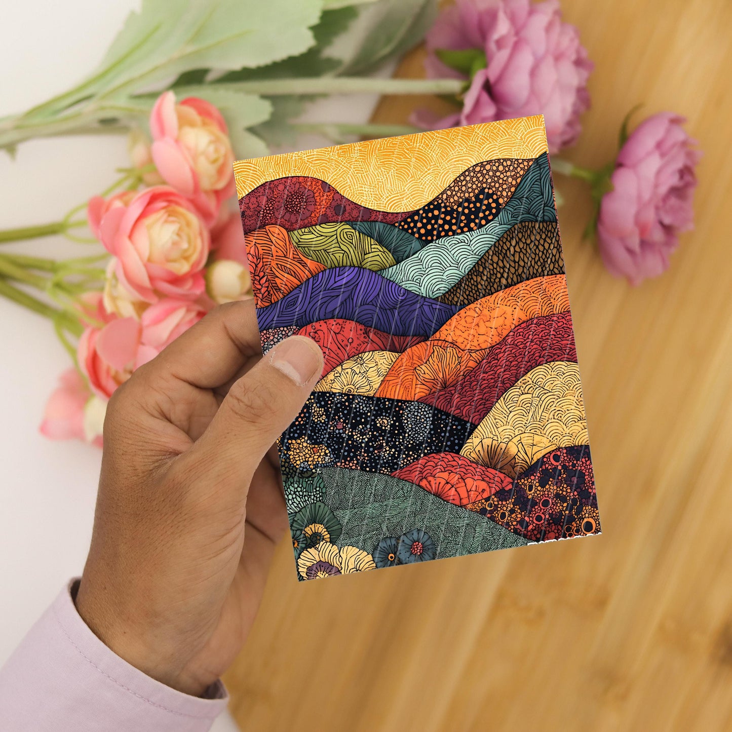 Earthy Zentangle Transfer Paper for Polymer Clay: Colorful waves (4x5.5 inches)